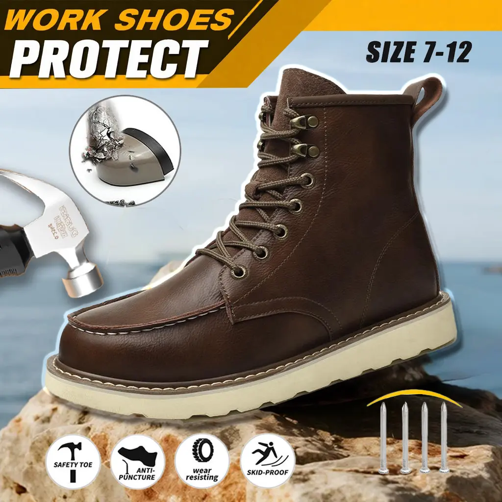 Men's Electrical Hazard Steel Toe Work Safety Shoes - Breathable, Anti-Slip, Anti-Puncture All-Season Closed Footwear for Workers, Shoe