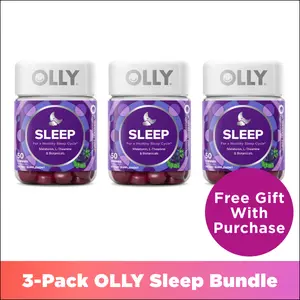 OLLY 3-Pack Sleep Gummy - 50 Gummies with 3 mg Melatonin, L-Theanine, Chamomile, Lemon Balm, Blackberry Flavor, Healthcare Dietary Occasional Sleep Aid