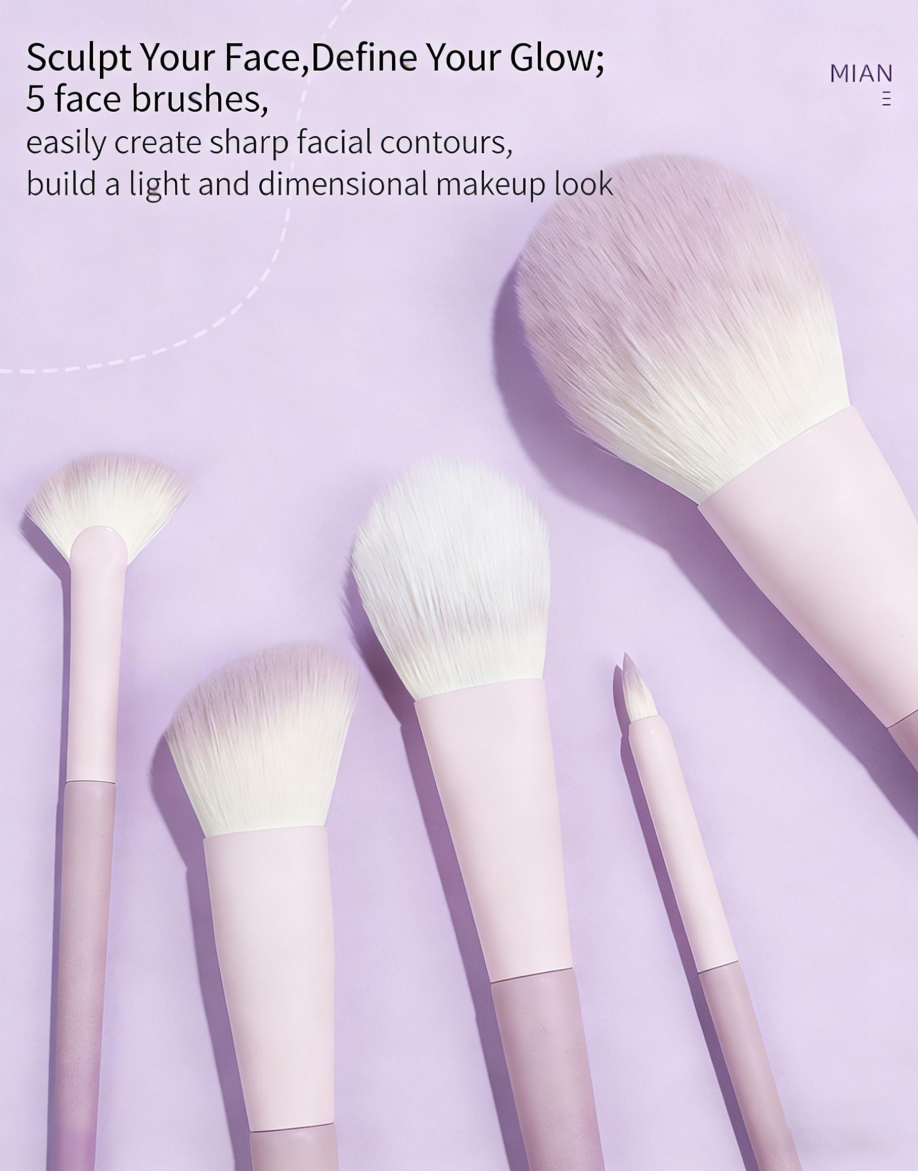 New Stella Purple 10Pcs Makeup Brush Set, Soft Nylon Bristles for Eyeliner & Nose Contour, Cute Lavender Beginner Brush Kit with Bag