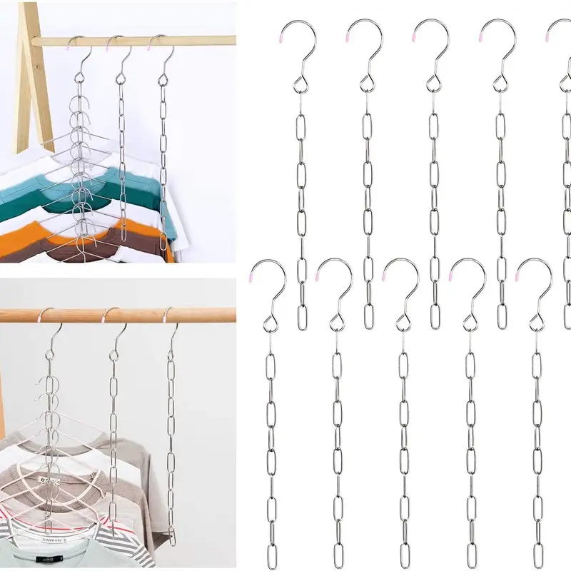 10 Pack Closet Organizer Clothes Hangers Chains Space Saving for Dorm Room Storage, Metal  Hanging Organizers Magic Chains for Bedroom Organization