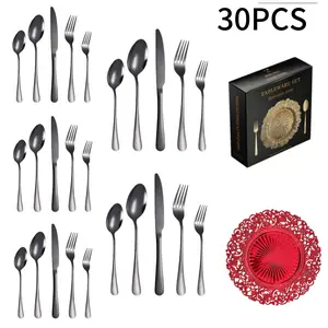 30-Piece Tray Dinnerware Set, European Vintage Cutout Plates & Luxury Stainless Steel Utensils, Perfect for 5 People, Dishwasher Safe, Tableware Set, Dinnerware Service Set