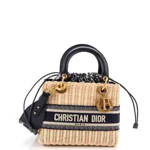 Pre-owned Dior Canvas Plain, Wicker Tote Bags REBAG Christian Lady Bag Wicker and Oblique Canvas Medium by Rebag