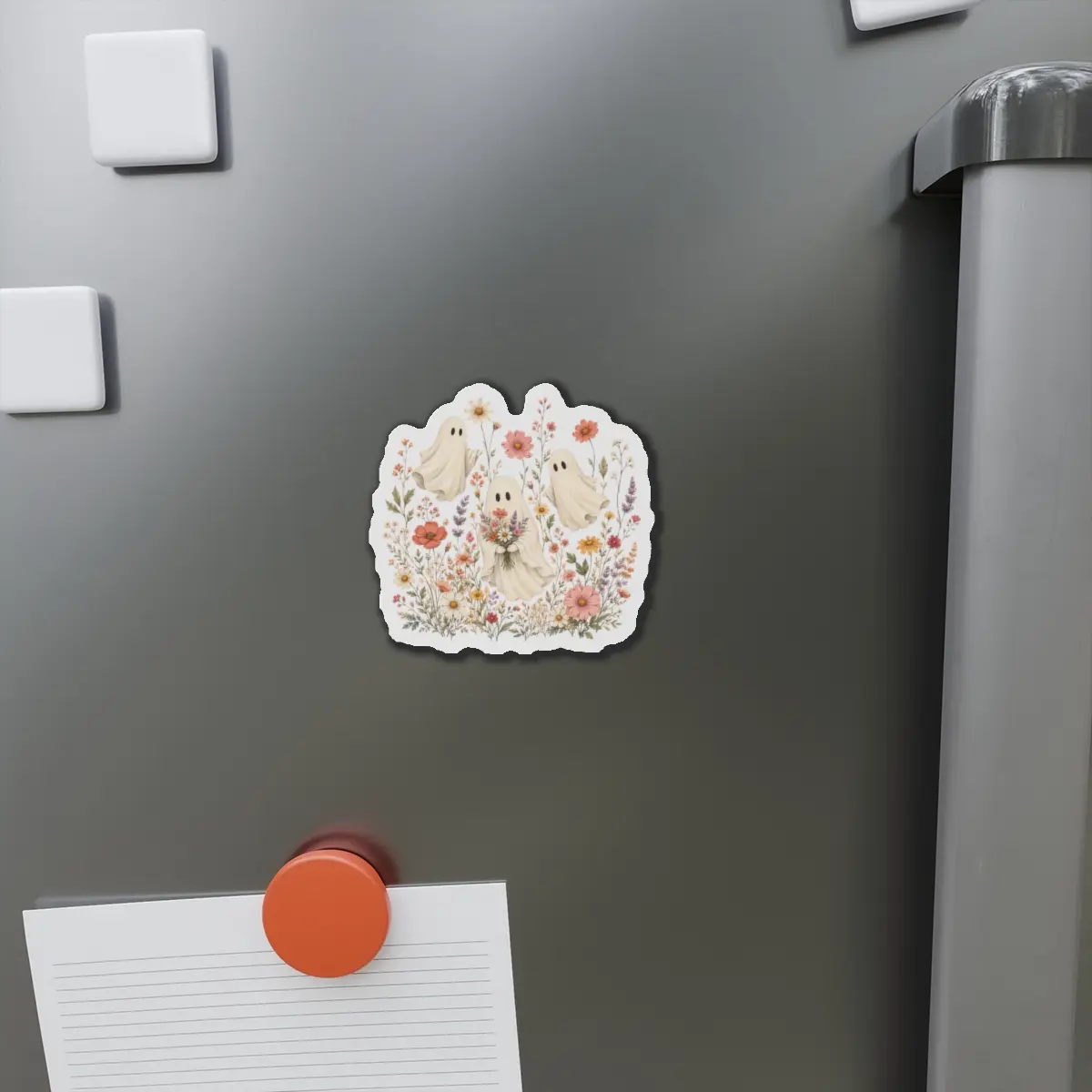 Vintage Floral Ghosts Die-Cut Magnet | Cute Halloween Refrigerator Magnet
