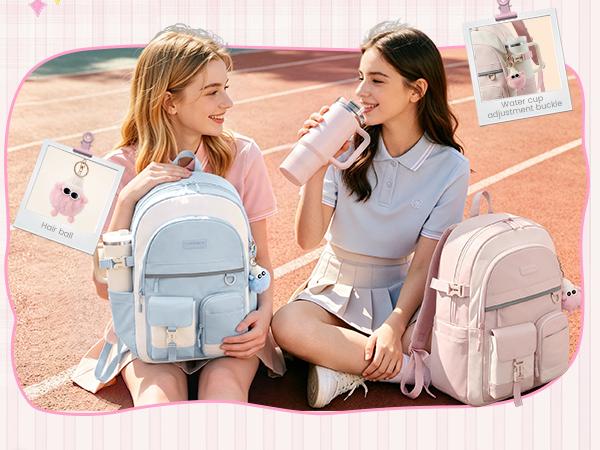 LOVEVOOK School Backpack for Teen Girls, Student Backpack Purse for 8-16 Teenage, Cute Kid Bookbag with Large Cup Holder, Back to School Backpacks Fit 15.6 Inch Laptop, Large College Travel Bag Gift