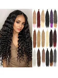Deep Wave Latin Curl Hair Bundles Synthetic Fiber Wig High Elasticity Hook Loop Curly Hair Wig, Long-Lasting & Comfortable Design