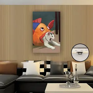 1 pc Wooden Framed Funny cat cartoon poster Canvas painting (9), Wall Art Prints Poster Wall Picture Decor for Home Gifts, living room, bathroom, bedroom, kitchen rimless
