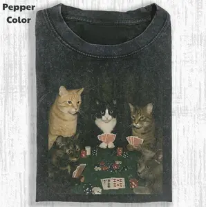 Funny Animal Vintage Graphic Tee, Royal Flush Felines T-Shirt, Cat Shirt, Gifts For Friends, Unisex Meme Cringe Funny Shirt, Menswear Womenswear Streetwear, Full Size, Full Color