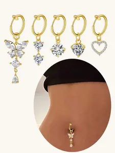 Fake Belly Button Ring Clip-On Navel Jewelry Stainless Steel Non Piercing Comfortable Fake Navel Ring for Fashionable Body Accessories