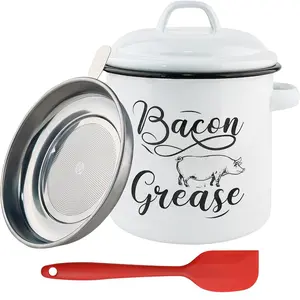 Bacon Grease Keeper 46OZ Reusable Food Storage Container with Fine Strainer & Spatula Ideal for Storing Grease Meats Fruits and Vegetables Kitchenware Red Stainless Steel Organizer - Utensils