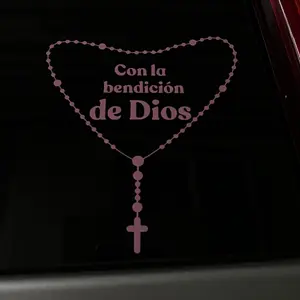 Con la Benedicion de Dios Rosary Decal - Permanent Vinyl for Cars, Mirrors, and More