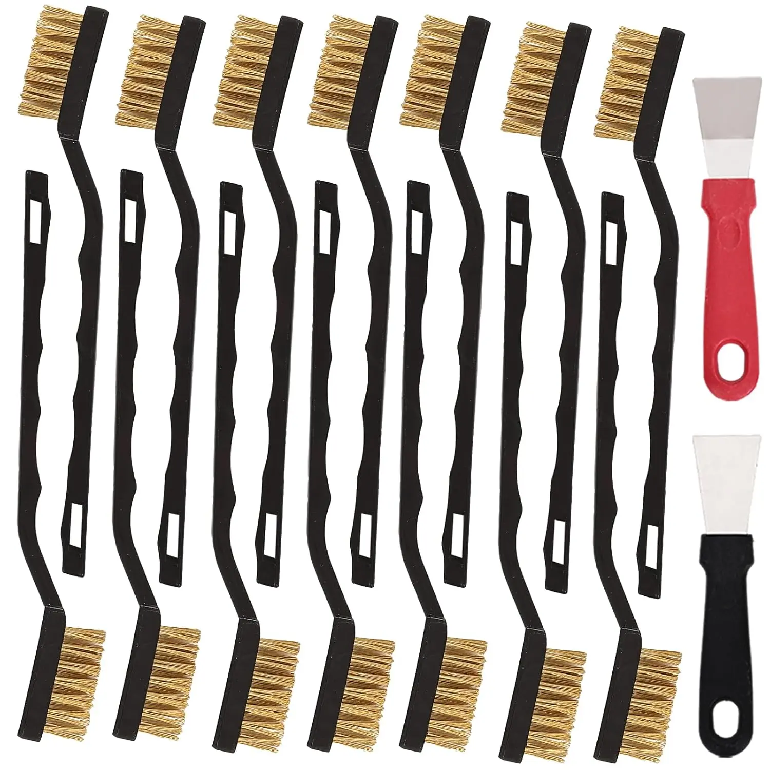 12 count Mini Brass Brush Set, Brass Scratch Brush with Curved Handle, Cleaning Weld Slag and Rust