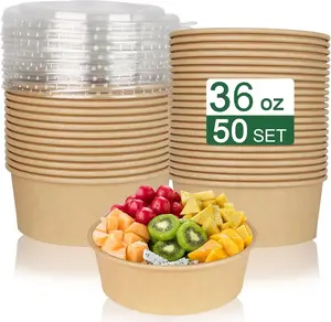 50 Pack 36oz Large Paper Bowls with , Disposable Compostable  Paper bowls with , Meal Prep  Containers, Ramen Bowls for Hot/Cold , Salad, Leftovers, Snacks, Desserts - Round