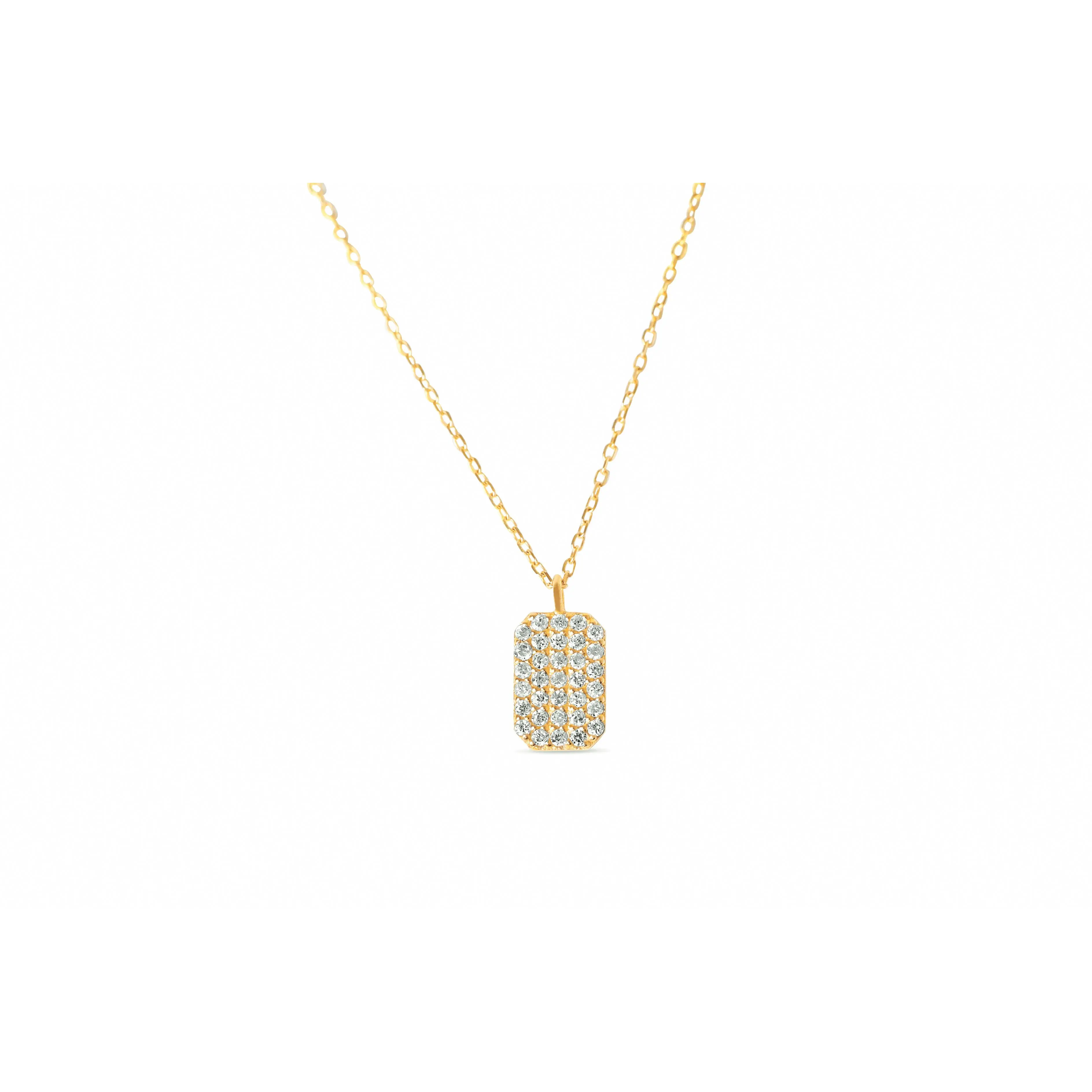 Pavé Diamond Dog Tag Necklace with Natural Diamonds, Solid 14k Gold