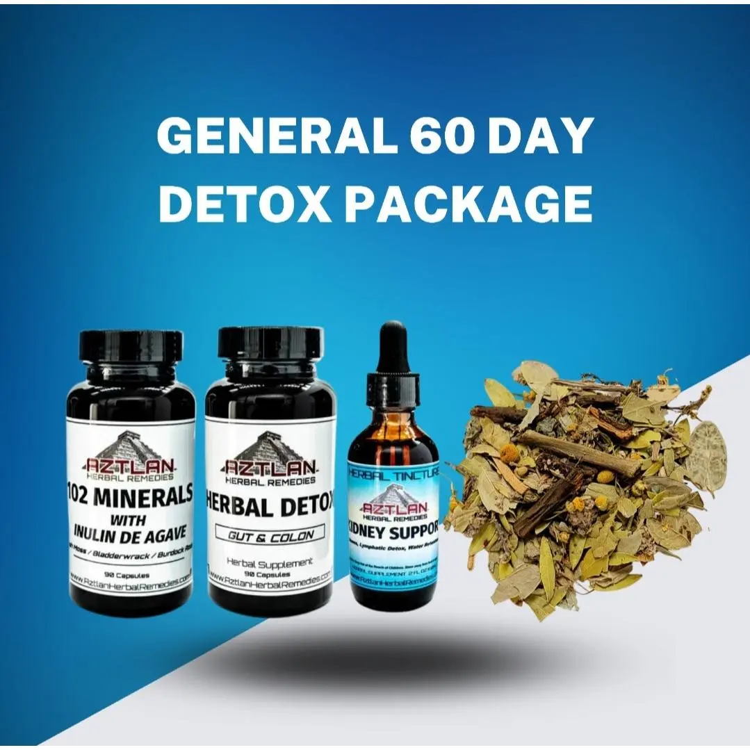 Aztlan General 60 Day Detox Package - Herbal Detox, 102 Minerals, Liver Cleanse Tea & Kidney Support Tincture for Natural Gut Health