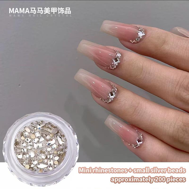 Mini Rhinestones + Small Silver Beads Mix Set, Sparkle Nail Charms for DIY Manicure & Nail Art – Spring Nails 2026 Trend