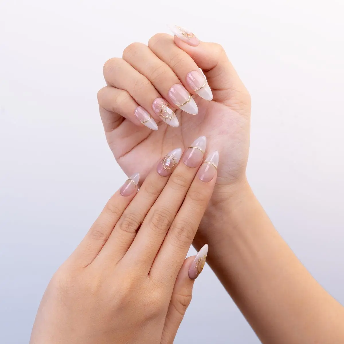 Short Almond Press On Nails - Aurora Blush Ombre, Glossy Pink and White Finish - Reusable False Nails, Siyou Aurora Blush Ombre, Ombre Nails, French Tip Almond Shape False Nails & Accessories