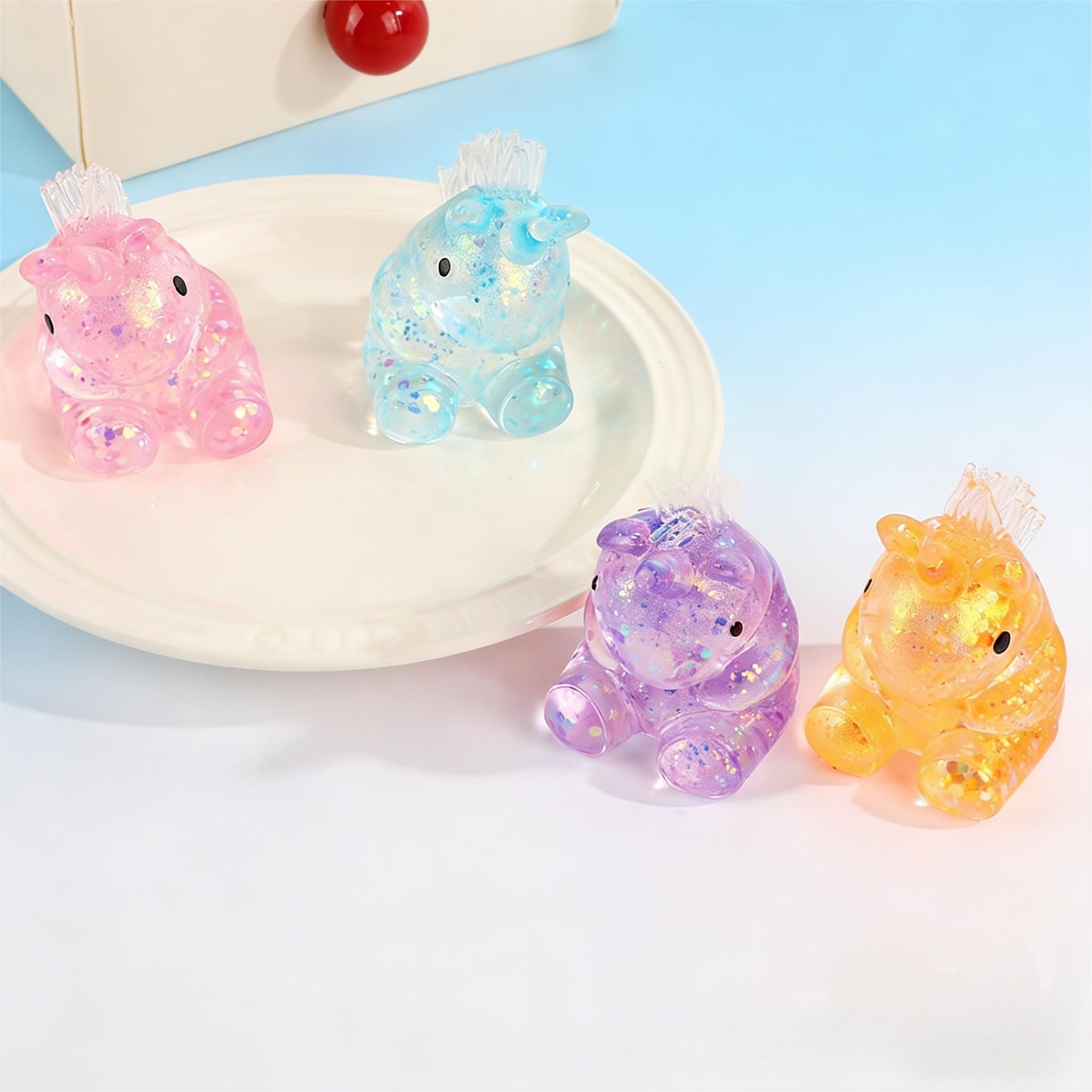 3pc Glitter Unicorn Squishy Toy, Cute Transparent Stress Relief Squeeze Toy with Sparkle Flakes, Soft Slow Rising Fidget Toy for Kids Adults, Anxiety Relief Sensory Toy for Birthday Party Favors, Classroom Prizes, Gift