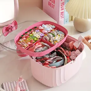 Cute Transparent Plastic Storage Box with Handle, Bow Design, Multifunctional Jewelry Organizer, Large or Small Size Available