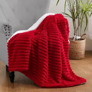 Red Sherpa Fleece Throw Blanket 50”×60” for Couch Sofa Bed,Double Side Soft Fuzzy Cozy Plush Thick Flannel Blanket with Striped Design Gift for Adults,Woman,Girls