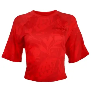 diadora Womens Manifesto Cropped Floral Crew Neck Short Sleeve Casual Tops Casual - Red