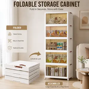 Made of ABS material, rectangular foldable multi-layer storage box (with lid) with wheels (4–5 layers), stackable to save space; suitable for kitchen and bedroom; foldable storage box ideal for storing household items, clothing, shoes, and snacks.