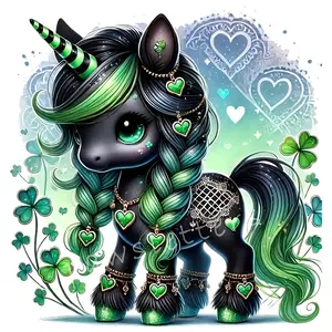 Clover Unicorn Vinyl Sticker -6-inch Glossy Sticker with Gemstone Corners and Heart-shaped Decorations, Perfect for Cars, Laptops, Bottles, Windows, Etc., Single Use Fantasy Animal Decoration, Self-adhesive and Easy To Apply, Unicorn Birthday Party