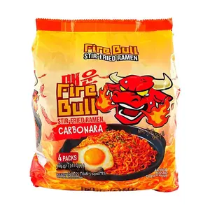 FIRE BULL Korean Spicy Stir-Fried Ramen Noodles - Creamy Bacon Flavor, 4-Pack (476g) - Authentic Korean Instant Noodles, Perfect for Quick Meals