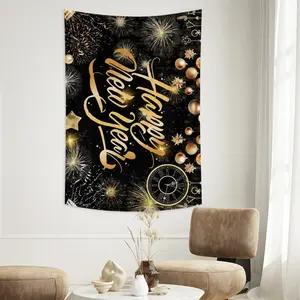 1pc 2D Flat banner, 1 pc 2026 Happy New Year background banner decoration, polyester, 2026 New Year countdown large holiday party decoration supplies, photo booth props outdoor yard sign poster, brigh