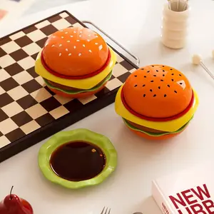 Plastic Burger Flavor Dipping Sauce Dish Set, Stackable Dumpling Condiment Plate Bowl Soy Vinegar Dip Small Serving Tray