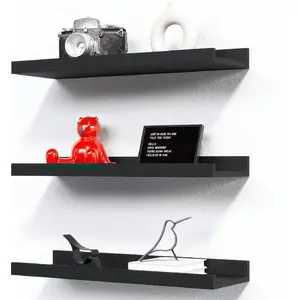 3 Set Floating Shelves for Wall, 16 inches Black Wall Mounted Shelves with Lip for Storage, Display Picture Ledge Shelf for Bedroom Bathroom Kitchen Living Room Decor, Modern Black