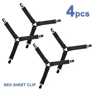 Adjustable sheet and comforter fasteners: 4-pack of 3-clip black ones