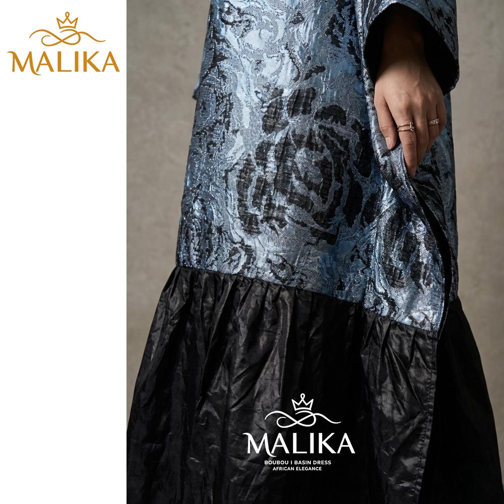 Black Brocard Bazin Boubou Dress With Scarf Nigerian French Elegant Women Dress Material Decoration For Evening Party Robe