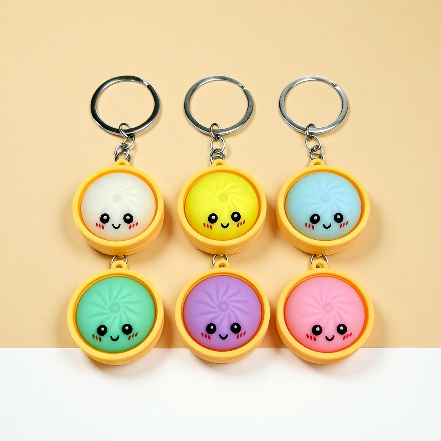 Cute Dumpling Face Cartoon Character Mini Squishy Keychain - Soft Fidget Pendant, Portable Key Decor, Ideal Holiday Gift for Adults, Plastic