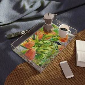 Acrylic Serving Tray — Orange Tulips Floral Art Decorative Tray