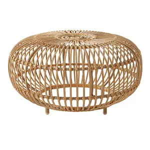 Boho Low-Profile Square Faux Rattan Coffee Table, 29.5x29.5x15.3 in Light Brown Handwoven Polyethylene Open Weave Weather-Resistant Indoor Outdoor Center Table for Living Room, Patio