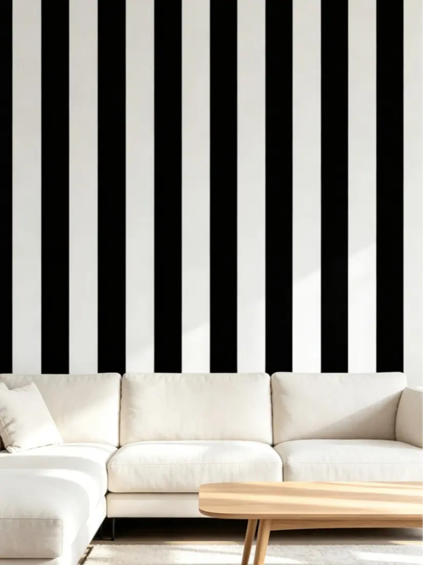 1 Roll Fashionable Black and White Stripe Peel-and-Stick Self-Adhesive Wallpaper, Waterproof Removable for Living Room, Bedroom Decoration & Furniture Renovation, Home Decorative Sticker Upgrade, Peel And Stick Wallpaper