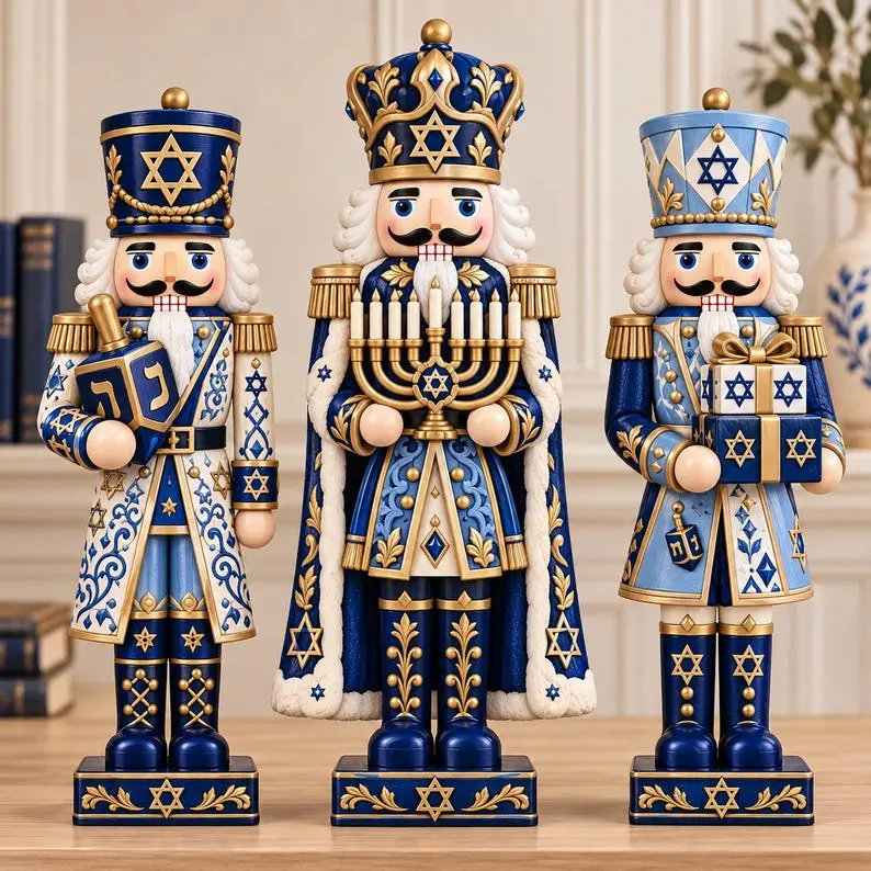1pcs Hanukkah Nutcracker Wooden Block, Blue and Gold Jewish Holiday Shelf Decor, Festive Holiday Shelf Mantel Tabletop Decor, Christmas Decor for Home, Christmas Decor 2026