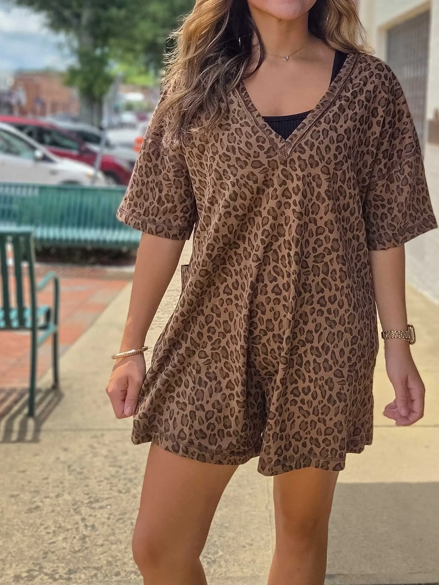 Leopard V Neck Oversized Romper