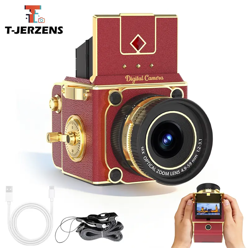 T-JERZENS Retro Portable Vintage Point & Shoot Vlogging Camera with Digital Zoom, Memory & Micro SD Support, AVI Format, Compact Travel Gift for Teens
