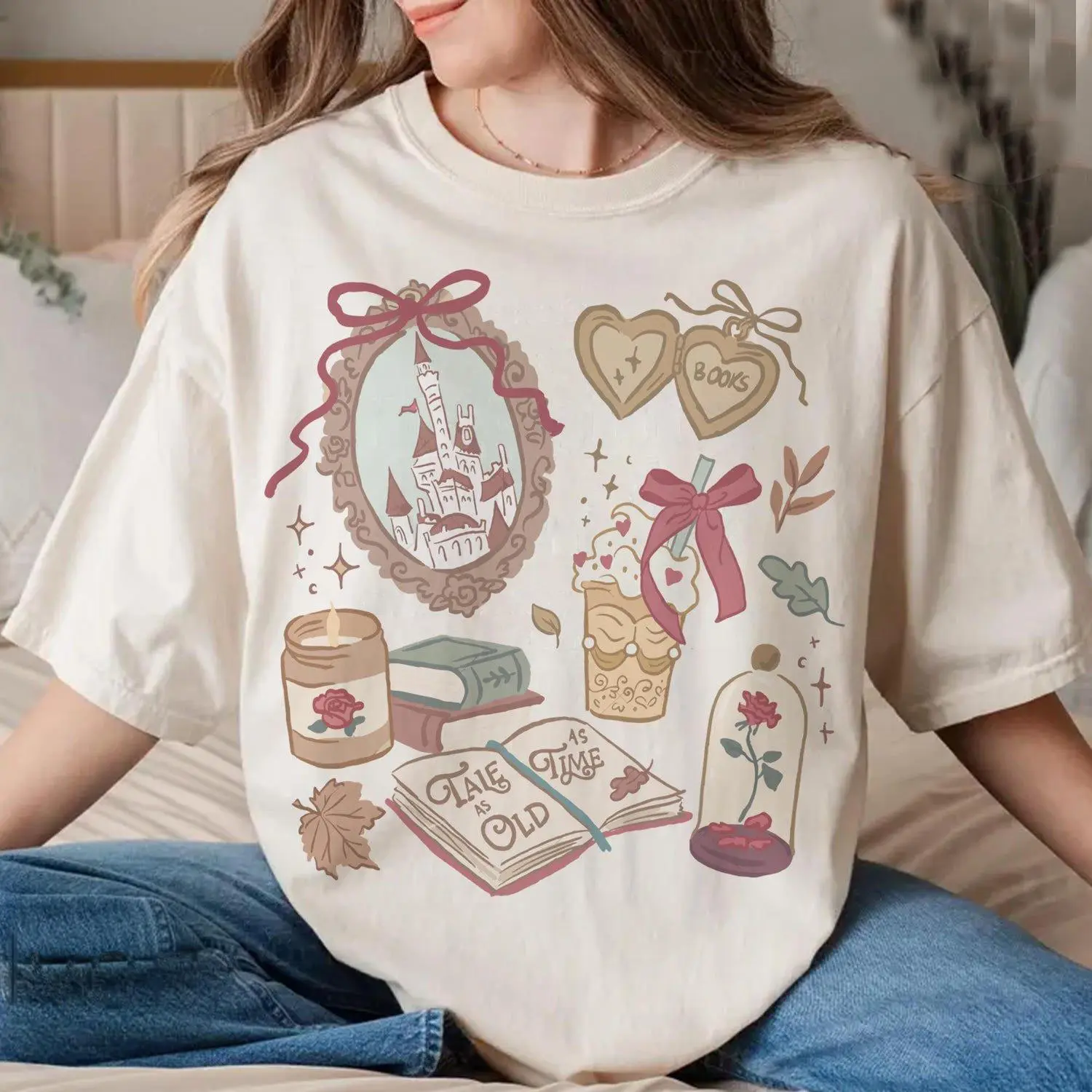 Coquette Bow Vintage Belle's Book Club T-Shirt, Tale As Old As Time Princess Tee, Book Lover Gift Youth Adult Sizes