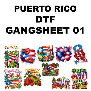 Puerto Rico DTF Transfers Gang Sheet - Ready to Press - T-Shirt Heat Transfer Designs | Full Color, No Weeding (10 Designs Bundle)