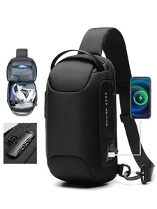 Men's Casual Solid Color Sling Bag Waist Bag Zipper Belt Bag, Fashionable USB Charging Port Design Chest Bag for Daily Used, Casual Trendy Versatile High-quality Daily Commuting Bag