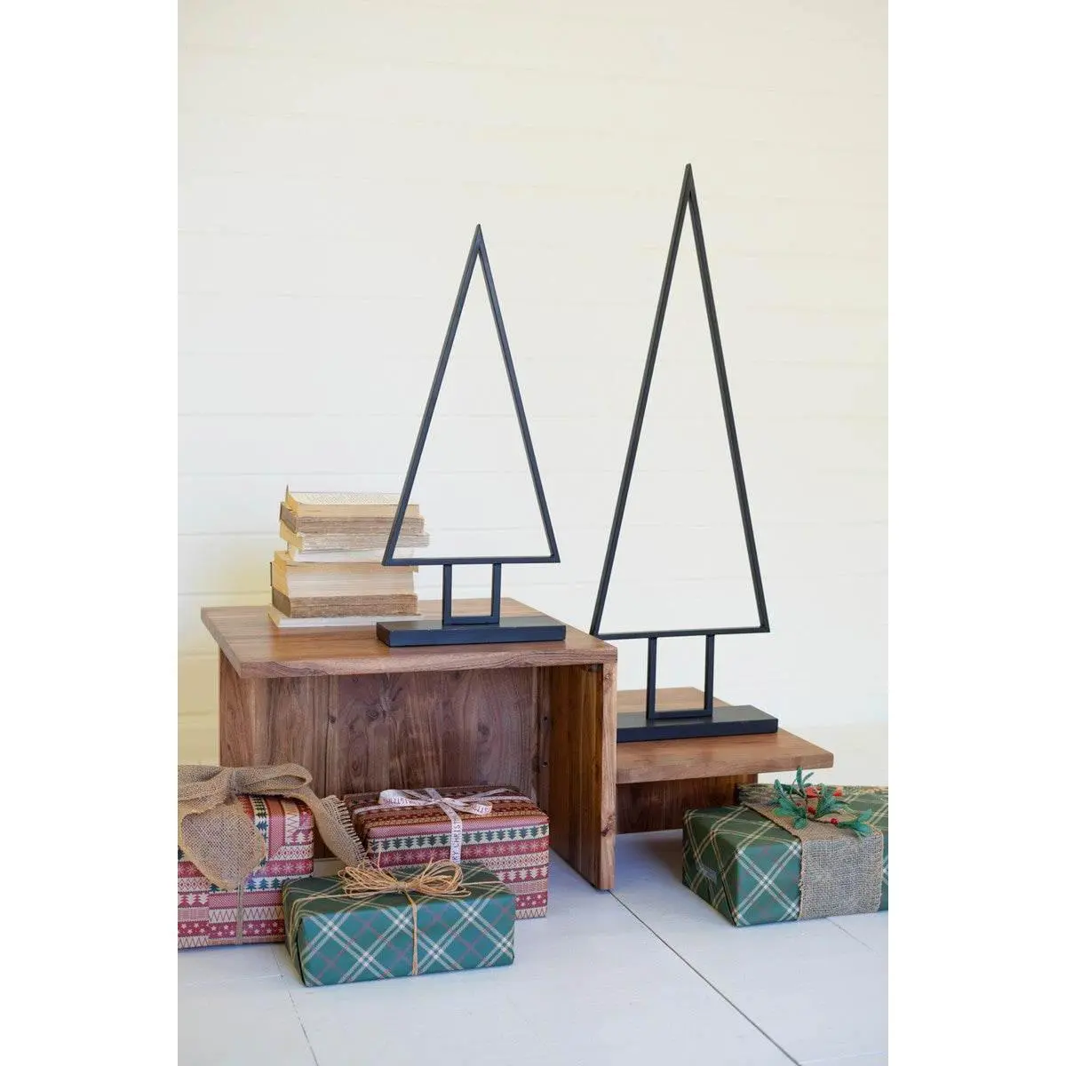 Christmas Tree Metal Topiaries Set of 2 Minimalist Holiday Decor