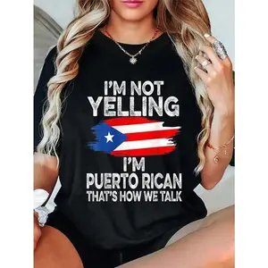 100%25 Cotton Funny Puerto Rico Flag I Don't Scream I'm T-Shirt Short Sleeve T-Shirt Women's Men's Graphic Tee Causal Tops