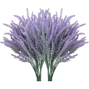 10 Bundles Fake Flowers Artificial Lavender Faux Plastic Plants for Home Decor Wedding Kitchen Garden Patio Porch Window Box Office Table Centerpieces Indoor Outdoor Decorations, Purple