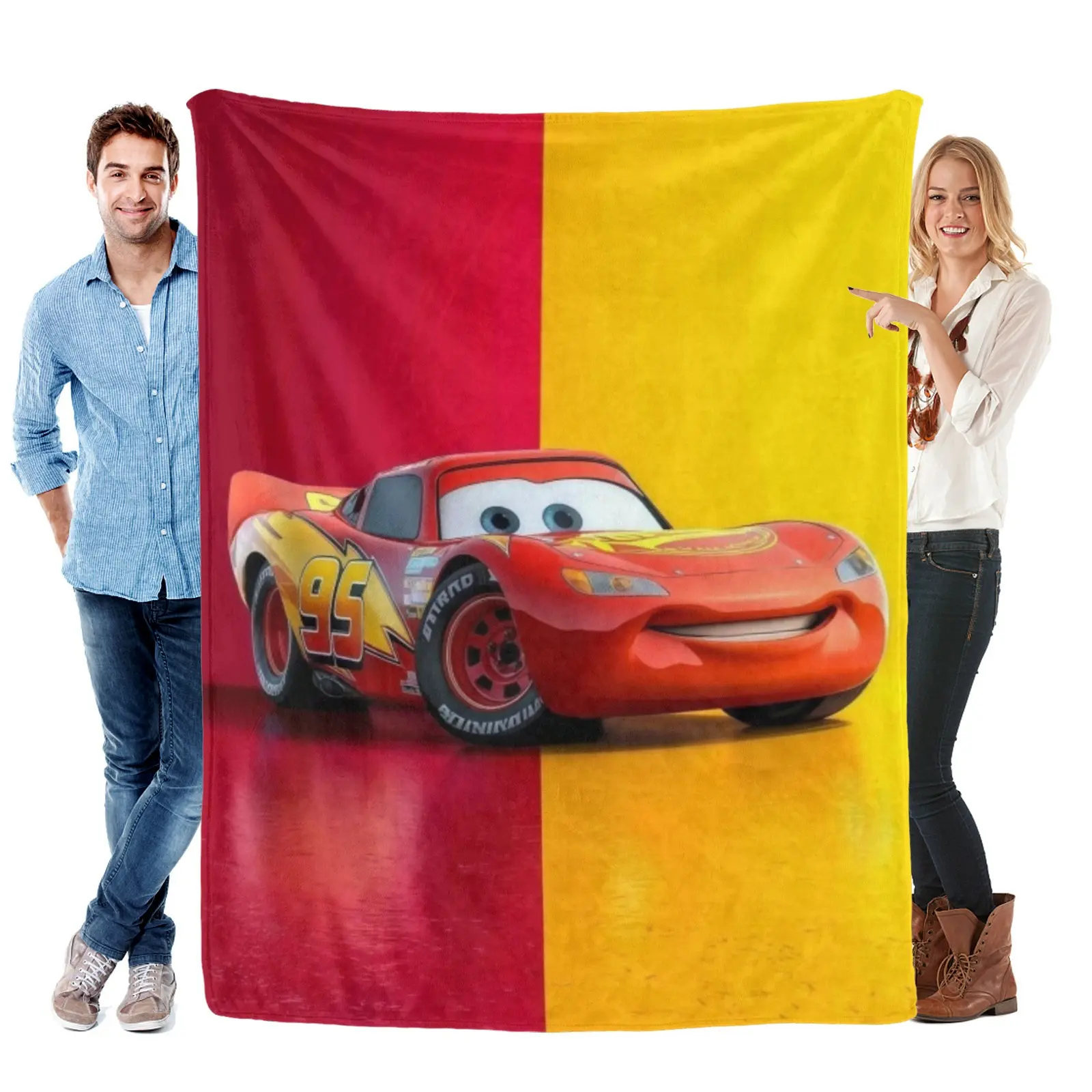 [Summervibes] Disney 95 Lightning Mcqueen Side Profile Blanket, Lightweight Flannel, Disney Cars Blanket Gift For Cartoon Collectors