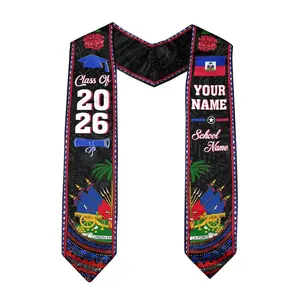 Haitian American Flag Graduation Stole Personalized Name School, Class of 2026 Cultural Sash, Unique Senior Gift for College Ceremony Outfit