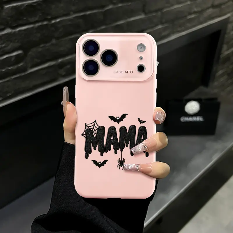 Mum-Focused Halloween MAMA Drip Bat Spider Pink TPU Phone Case - Shockproof, Durable Protector for iPhone 18 Pro Max,17 Air,16 Pro Max,15,14 Plus,13,12 - Mobile Phone Accessories