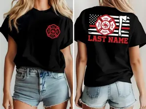 Custom Firefighter Shirt, Personalized Firefighter Heavyweight Cotton T-Shirt, Firefighter Last Name Hoodie, Trendy Fire Department Gifts, Full Color Full Size