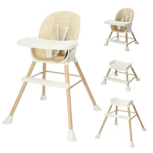 JOYMOR 5 in 1 Convertible Baby High Chair, Highchair for Babies and Toddlers, Easy Clean, Infant Highchair with Removable Double Tray & 5-Point Harness (Beige)